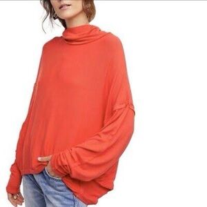 We The Free Vibrant Red Cowl Neck Bat Wing Top